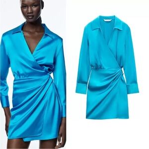 Zara Satin Effect Wrap Mini Dress Sz S NWT